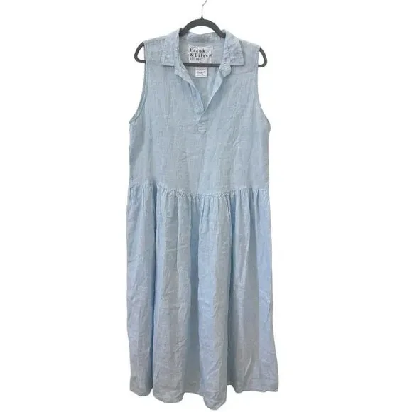 Frank & Eileen Daphne Sleeveless Popover Dress Blue White Stripe Linen Size XL - Picture 5 of 12